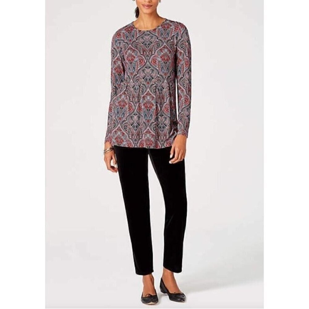 J Jill Wearever Collection Top Womens Large Boho Paisley Peplum Hem Tunic